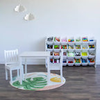 Organisateur de Rangement de Jouets Cambridge Mega Kids, 28 Bacs, Bibliothèque Blanche : Bacs de Rangement de Jouets, 4 Étagères, Anti-Basculement