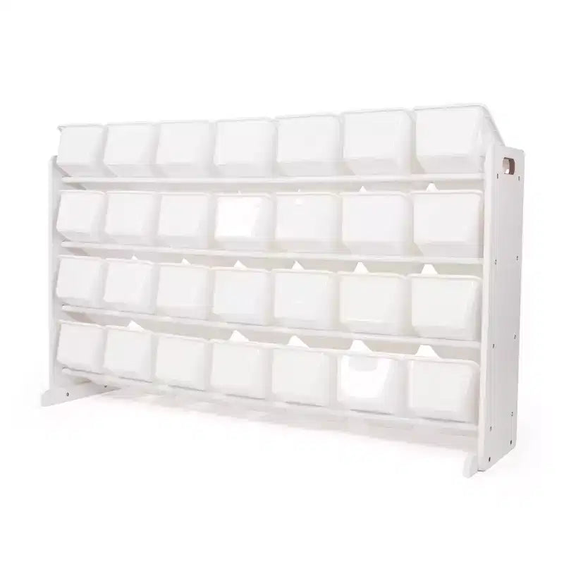 Organisateur de Rangement de Jouets Cambridge Mega Kids, 28 Bacs, Bibliothèque Blanche : Bacs de Rangement de Jouets, 4 Étagères, Anti-Basculement