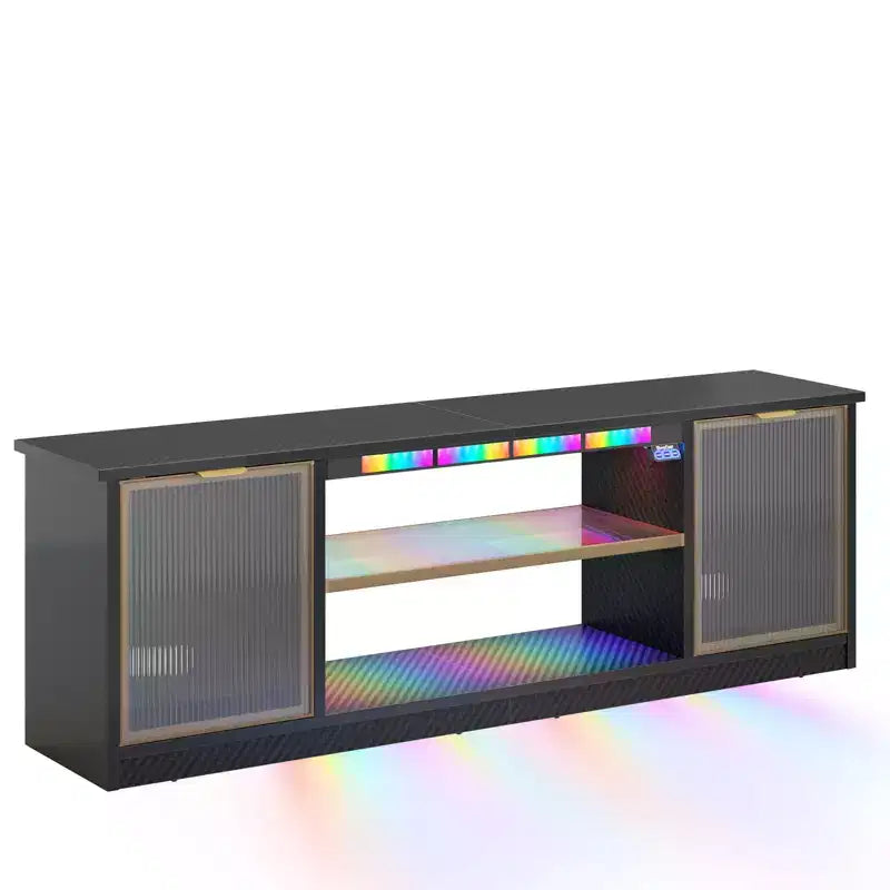 Meuble TV LED 57" pour PS5, jusqu'à 65", avec placards de rangement et étagère réglable