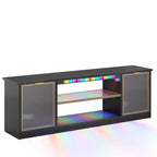 Meuble TV LED 57" pour PS5, jusqu'à 65", avec placards de rangement et étagère réglable