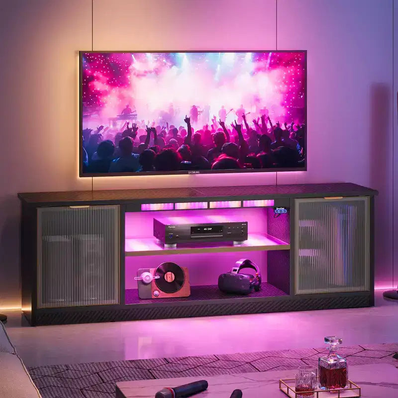 Meuble TV LED 57" pour PS5, jusqu'à 65", avec placards de rangement et étagère réglable