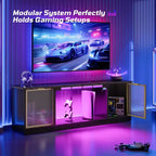 Meuble TV LED 57" pour PS5, jusqu'à 65", avec placards de rangement et étagère réglable
