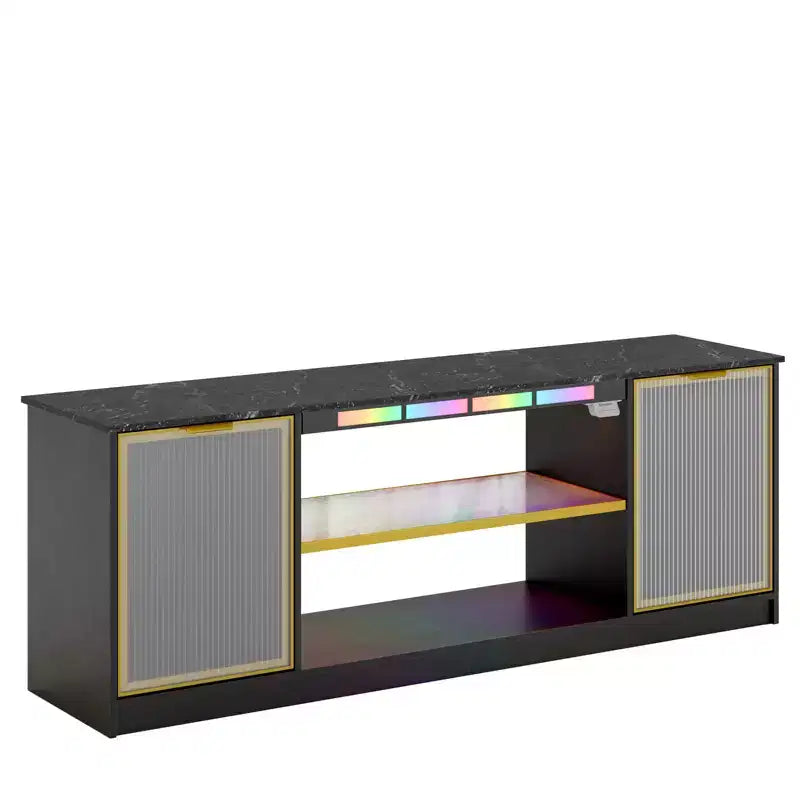 Meuble TV LED 57" pour PS5, jusqu'à 65", avec placards de rangement et étagère réglable