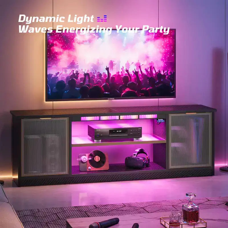 Meuble TV LED 57" pour PS5, jusqu'à 65", avec placards de rangement et étagère réglable