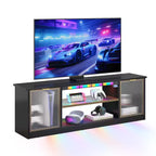 Meuble TV LED 57" pour PS5, jusqu'à 65", avec placards de rangement et étagère réglable