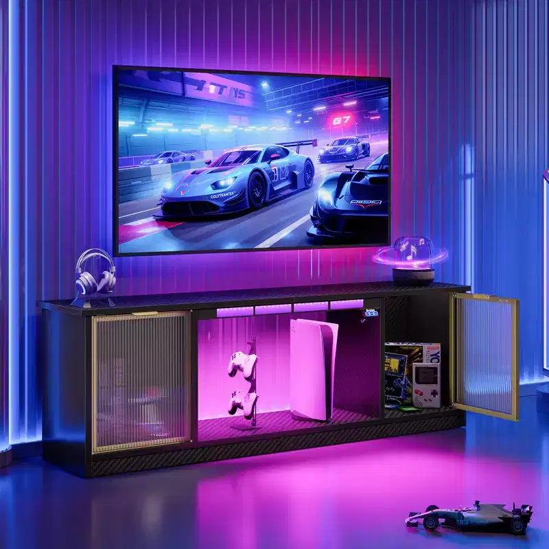 Bestier 57 Gaming Entertainment Center for PS5 with LED TV Stand for up to 65 TVs with Storage Cabinets & Adjustable Shelf