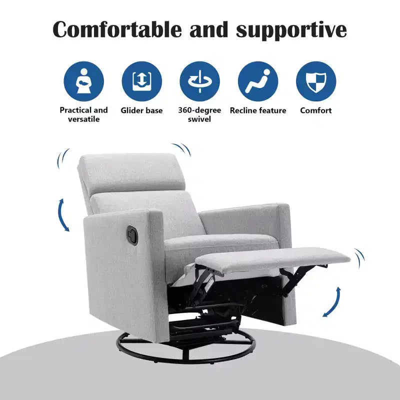 Fauteuil d'appoint moderne pour chambre à coucher, fauteuil à bascule rembourré pour chambre de bébé, fauteuil inclinable pivotant et coulissant en peluche