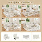 Canapé d'angle 6 places - Canapé moderne de 117 po avec 2 poufs, beige
