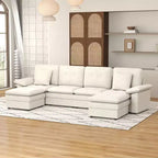 Canapé d'angle 6 places - Canapé moderne de 117 po avec 2 poufs, beige