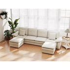 Canapé d'angle 6 places - Canapé moderne de 117 po avec 2 poufs, beige