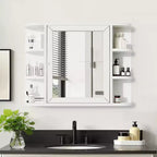 31.5 x 23.6 inch White Wall Mounted Bathroom Storage Cabinet with Mirror Door Medicine Cabinet with 6 Open Shelves