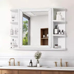 Armoire de toilette murale blanche de 31,5 x 23,6 pouces avec porte miroir et 6 étagères ouvertes