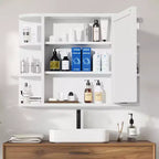 Armoire de toilette murale blanche de 31,5 x 23,6 pouces avec porte miroir et 6 étagères ouvertes