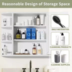 Armoire de toilette murale blanche de 31,5 x 23,6 pouces avec porte miroir et 6 étagères ouvertes