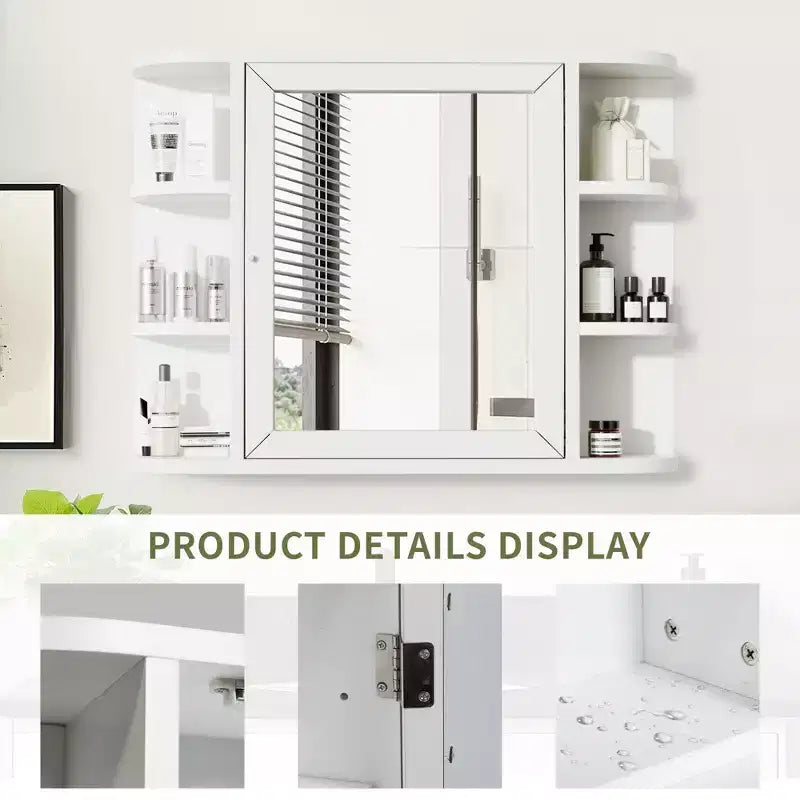 Armoire de toilette murale blanche de 31,5 x 23,6 pouces avec porte miroir et 6 étagères ouvertes