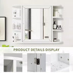 Armoire de toilette murale blanche de 31,5 x 23,6 pouces avec porte miroir et 6 étagères ouvertes