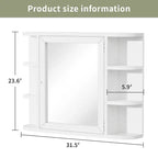 Armoire de toilette murale blanche de 31,5 x 23,6 pouces avec porte miroir et 6 étagères ouvertes