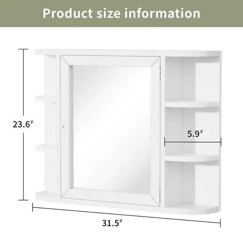 Armoire de toilette murale blanche de 31,5 x 23,6 pouces avec porte miroir et 6 étagères ouvertes