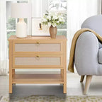 Tables de chevet lot de 2, Table de nuit en rotin, Table de chevet avec tiroirs et étagère de rangement, Table d'appoint étroite pour canapé, Table de chevet moderne pour chambre à coucher et salon