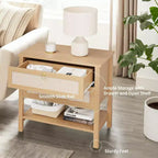 Tables de chevet lot de 2, Table de nuit en rotin, Table de chevet avec tiroirs et étagère de rangement, Table d'appoint étroite pour canapé, Table de chevet moderne pour chambre à coucher et salon