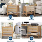 Tables de chevet lot de 2, Table de nuit en rotin, Table de chevet avec tiroirs et étagère de rangement, Table d'appoint étroite pour canapé, Table de chevet moderne pour chambre à coucher et salon