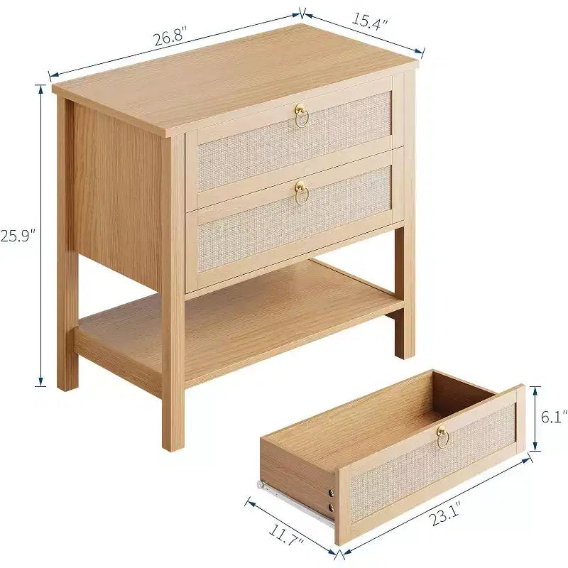 Tables de chevet lot de 2, Table de nuit en rotin, Table de chevet avec tiroirs et étagère de rangement, Table d'appoint étroite pour canapé, Table de chevet moderne pour chambre à coucher et salon