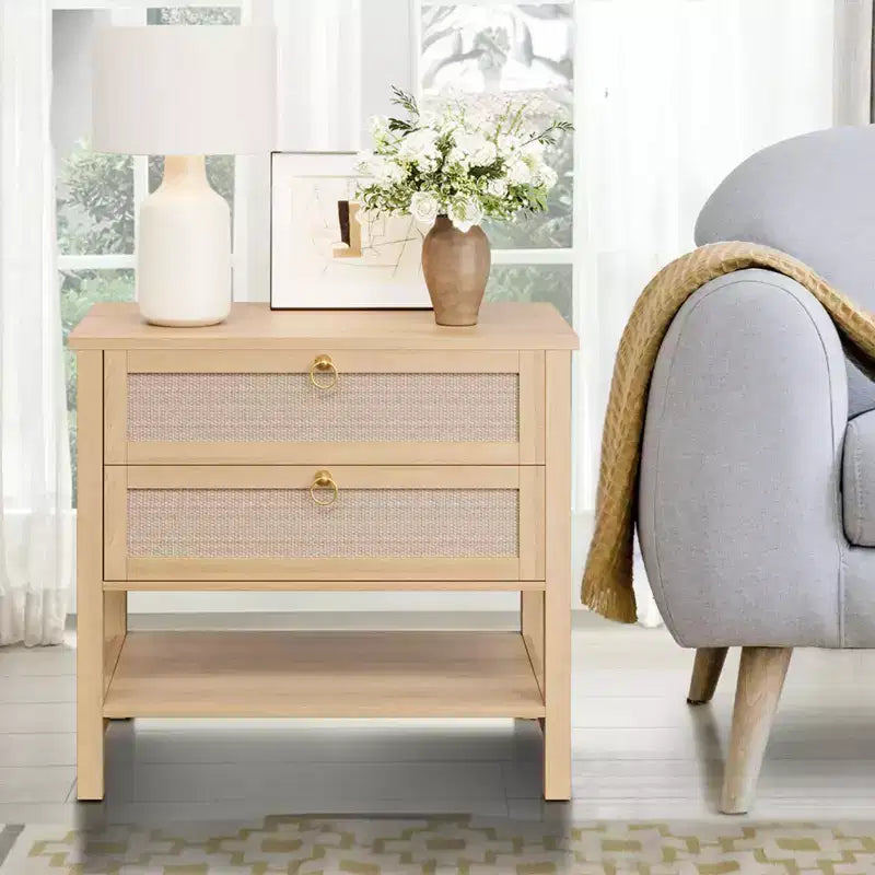 Tables de chevet lot de 2, Table de nuit en rotin, Table de chevet avec tiroirs et étagère de rangement, Table d'appoint étroite pour canapé, Table de chevet moderne pour chambre à coucher et salon