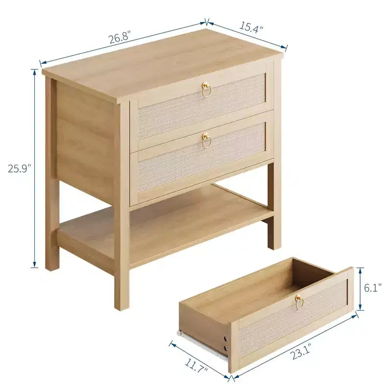 Tables de chevet lot de 2, Table de nuit en rotin, Table de chevet avec tiroirs et étagère de rangement, Table d'appoint étroite pour canapé, Table de chevet moderne pour chambre à coucher et salon