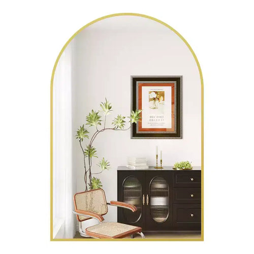 Miroir de salle de bain 24x36 pouces, arche classique, miroir mural décoratif moderne avec cadre en aluminium, miroir de courtoisie mural pour commode de chambre, entrée, salon