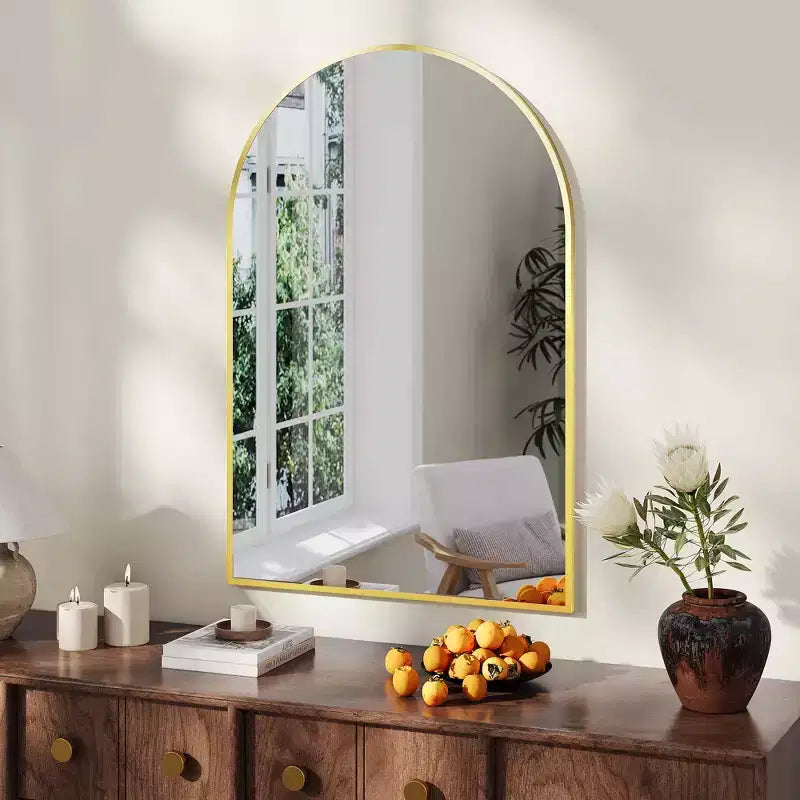 Miroir de salle de bain 24x36 pouces, arche classique, miroir mural décoratif moderne avec cadre en aluminium, miroir de courtoisie mural pour commode de chambre, entrée, salon