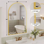 Miroir de salle de bain 24x36 pouces, arche classique, miroir mural décoratif moderne avec cadre en aluminium, miroir de courtoisie mural pour commode de chambre, entrée, salon