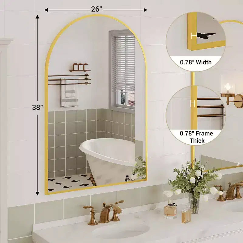 Miroir de salle de bain 24x36 pouces, arche classique, miroir mural décoratif moderne avec cadre en aluminium, miroir de courtoisie mural pour commode de chambre, entrée, salon