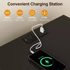 Grande table de chevet avec 2 tiroirs, Table d'appoint moderne avec station de charge, Table d'appoint avec sculptures en losanges, Meuble de rangement