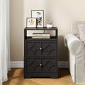 Heynemo Large Nightstand with 2 Drawers, Modern Side Table with Charging Station, Accent End Table with Diamond Carvings, Storage Cabinet