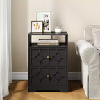 Heynemo Large Nightstand with 2 Drawers, Modern Side Table with Charging Station, Accent End Table with Diamond Carvings, Storage Cabinet