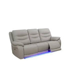 Canapé inclinable électrique 3 places en cuir respirant avec port USB et éclairage LED pour salon, gris clair