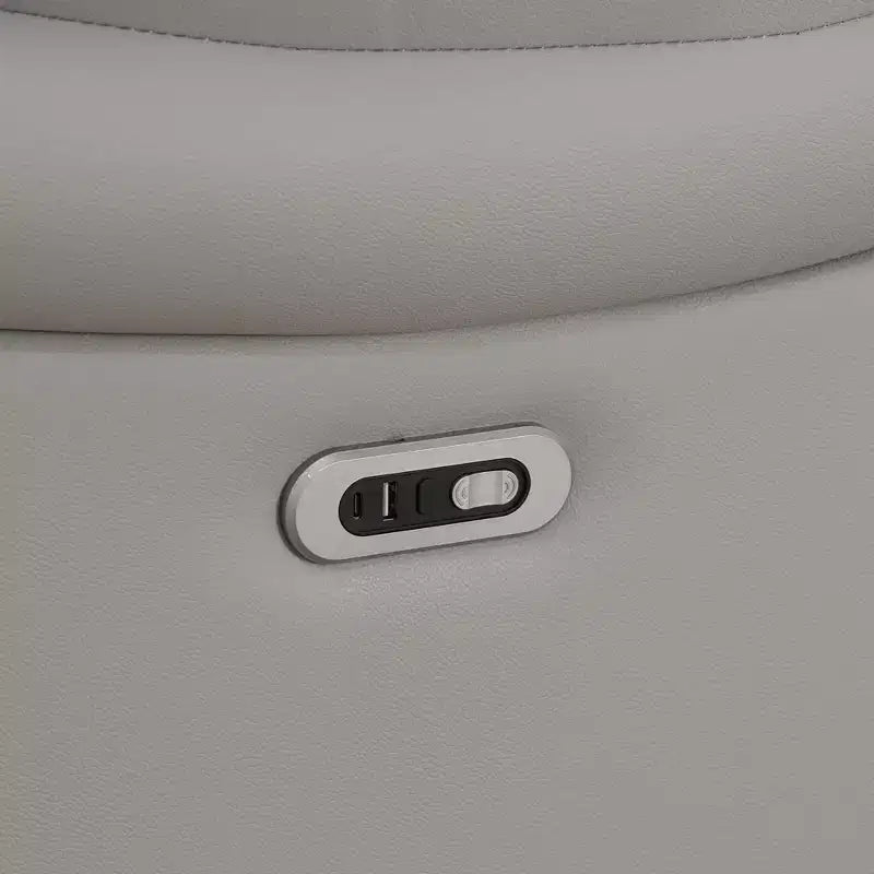 Canapé inclinable électrique 3 places en cuir respirant avec port USB et éclairage LED pour salon, gris clair