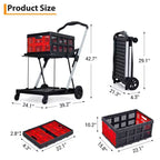 Chariot de courses pliable, chariot d'épicerie pliable avec roues et caisse de rangement amovible, chariot utilitaire portable à 2 niveaux pour la maison, les courses, le supermarché
