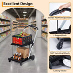 Chariot de courses pliable, chariot d'épicerie pliable avec roues et caisse de rangement amovible, chariot utilitaire portable à 2 niveaux pour la maison, les courses, le supermarché