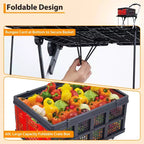 Chariot de courses pliable, chariot d'épicerie pliable avec roues et caisse de rangement amovible, chariot utilitaire portable à 2 niveaux pour la maison, les courses, le supermarché