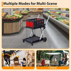 Chariot de courses pliable, chariot d'épicerie pliable avec roues et caisse de rangement amovible, chariot utilitaire portable à 2 niveaux pour la maison, les courses, le supermarché