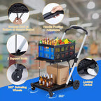 Chariot de courses pliable, chariot d'épicerie pliable avec roues et caisse de rangement amovible, chariot utilitaire portable à 2 niveaux pour la maison, les courses, le supermarché