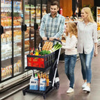 Chariot de courses pliable, chariot d'épicerie pliable avec roues et caisse de rangement amovible, chariot utilitaire portable à 2 niveaux pour la maison, les courses, le supermarché