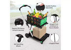 Chariot de courses pliable, chariot d'épicerie pliable avec roues et caisse de rangement amovible, chariot utilitaire portable à 2 niveaux pour la maison, les courses, le supermarché
