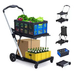 Collapsible Shopping Cart, Foldable Grocery Cart with Wheels and Removable Storage Crate, 2-Tier Portable Utility Cart for Home,Groceries, Supermarket