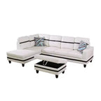 Canapé d'angle contemporain en cuir blanc avec pouf de rangement
