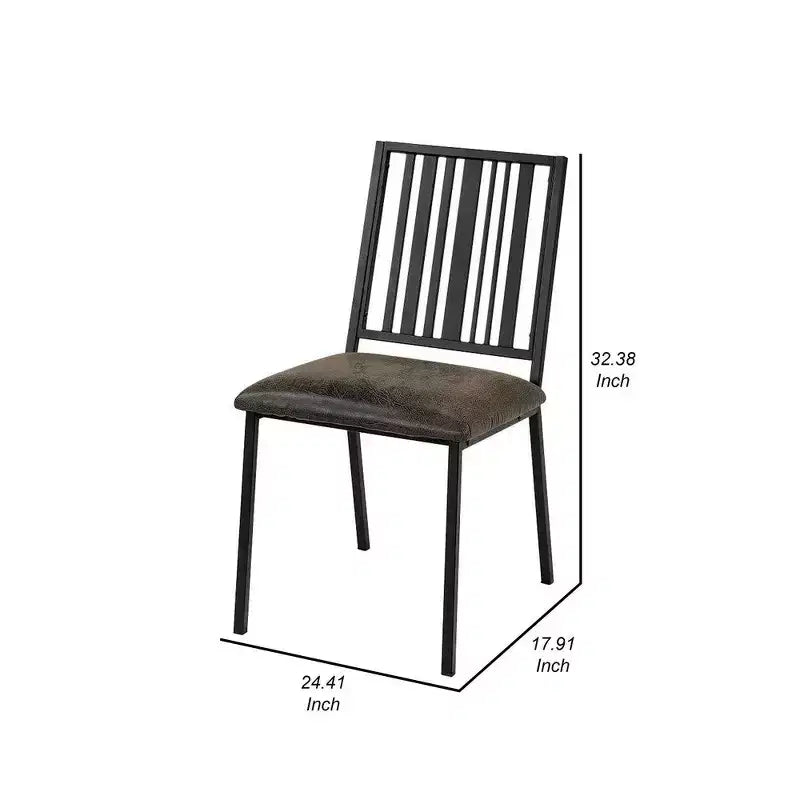Lot de 2 chaises de salle à manger, hauteur d'assise 61 cm, dossier à lattes, similicuir, noir