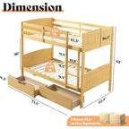 Lit superposé jumeau sur jumeau avec tiroirs de rangement, cadre de lit mezzanine convertible en bois d'hévéa massif avec échelles, lit détachable pour enfants