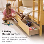 Lit superposé jumeau sur jumeau avec tiroirs de rangement, cadre de lit mezzanine convertible en bois d'hévéa massif avec échelles, lit détachable pour enfants