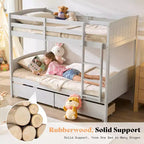 Lit superposé jumeau sur jumeau avec tiroirs de rangement, cadre de lit mezzanine convertible en bois d'hévéa massif avec échelles, lit détachable pour enfants
